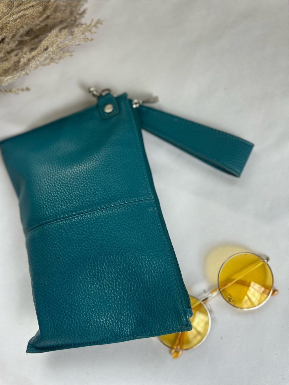 Jewel Teal Leather Wristlet Clutch - Women - Picture 3 of 8